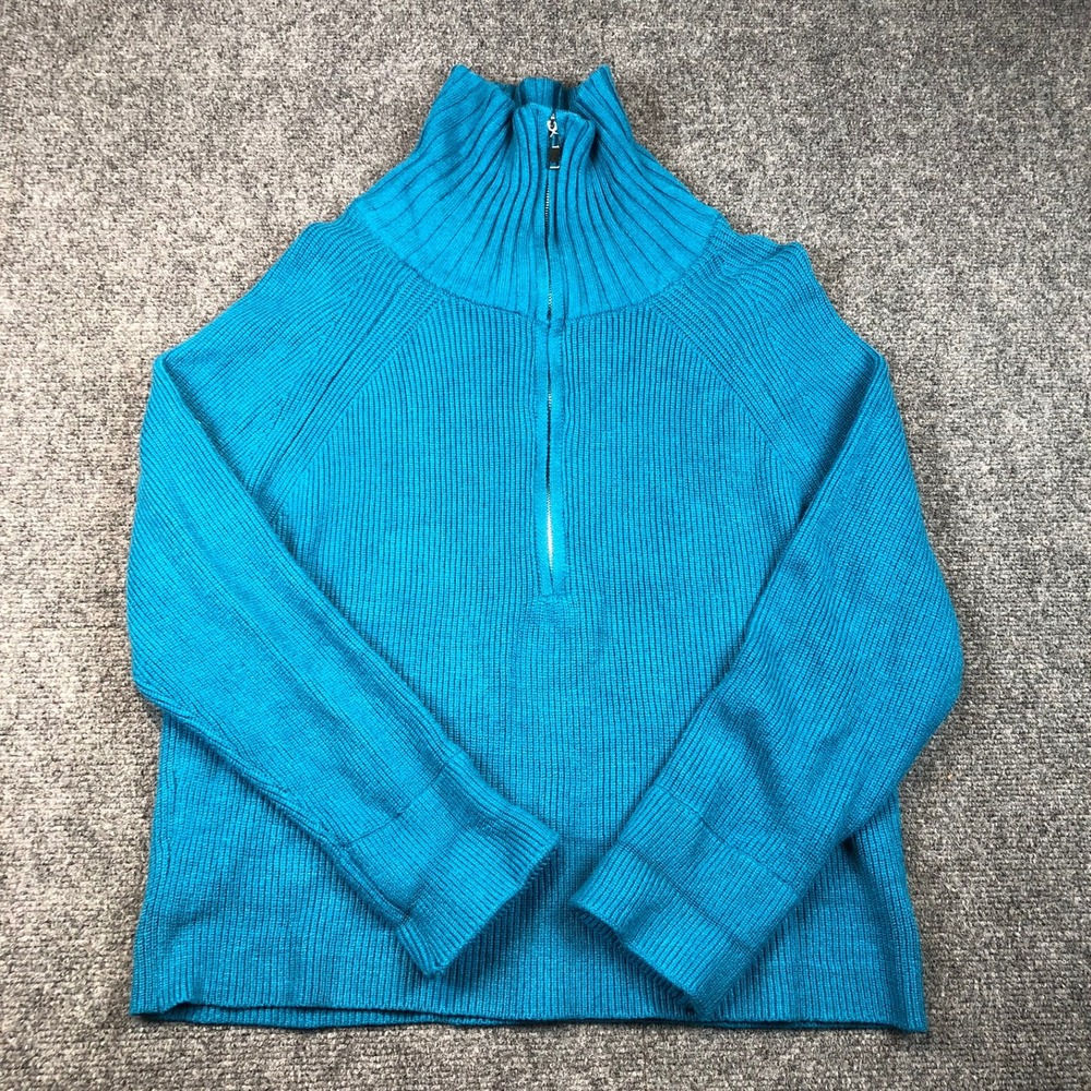 BTFBM Teal Blue‎ Ribbed Knit Quarter Zip Mock Neck Sweater Size S